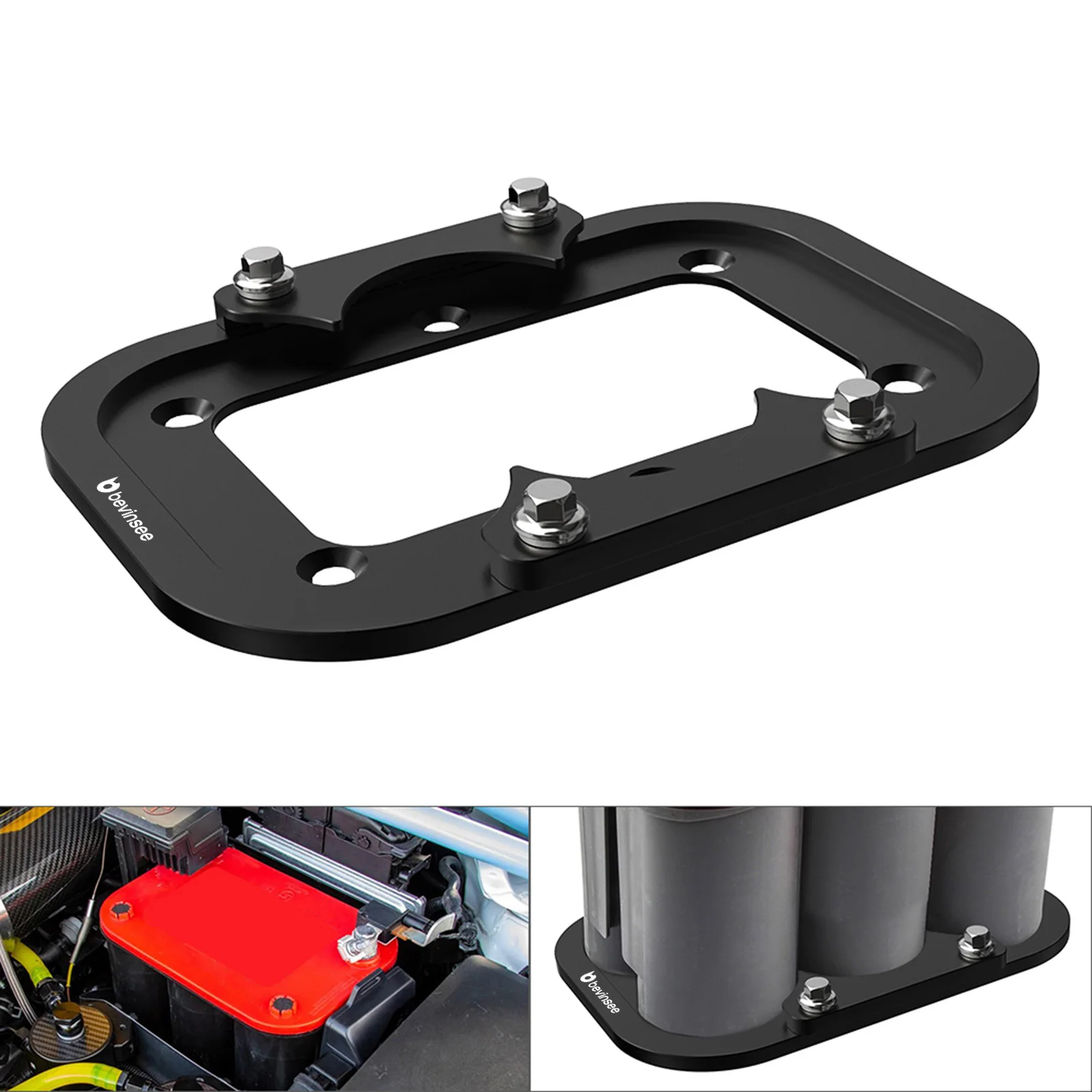 

BEVINSEE Aluminum Battery Relocation Tray / Hold Down Mount Universal for Optima 34/78 Battery Sizes