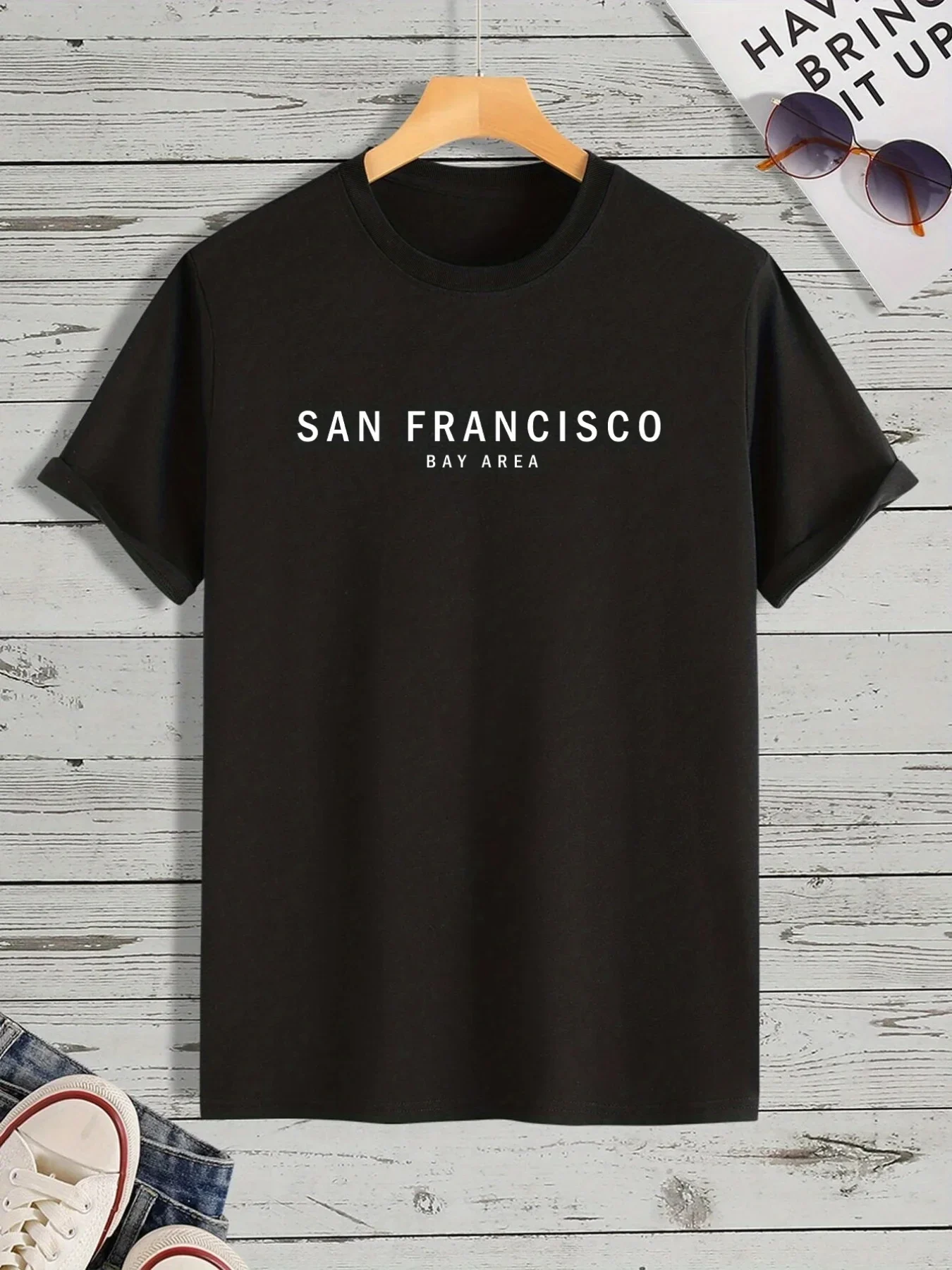 San Francisco Bay Area,women's Casual Slightly Stretch Crew Neck Graphic Tee, Male Clothes for Summer