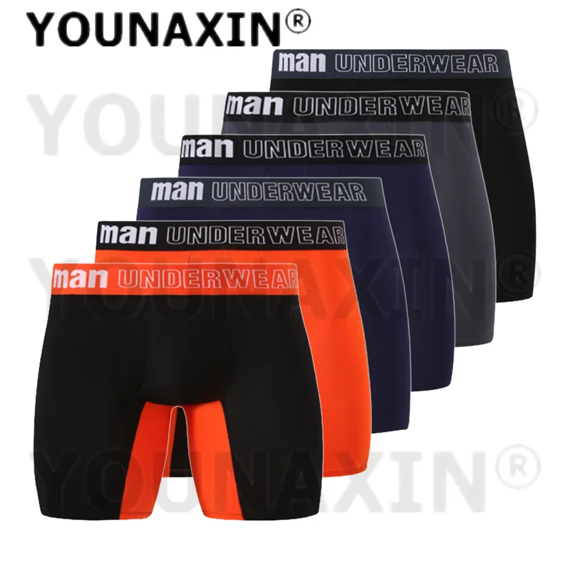 6 Pcs Men's Big Size Boxers Briefs Sexy Underwear Panties Long Underpants Undies Open Crotch Sports Knickers 3XL 4XL 5XL 6XL 7XL