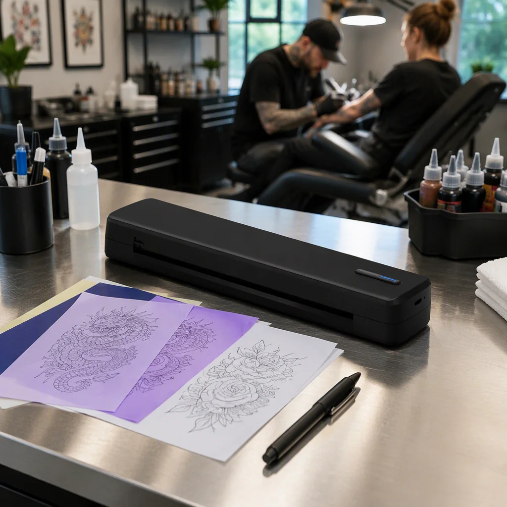 HSPOS A4 Tattoo Stencil Printer Inkless Thermal Transfer Printer 208mm Width Bluetooth USB Type-C for Tattoo Studio
