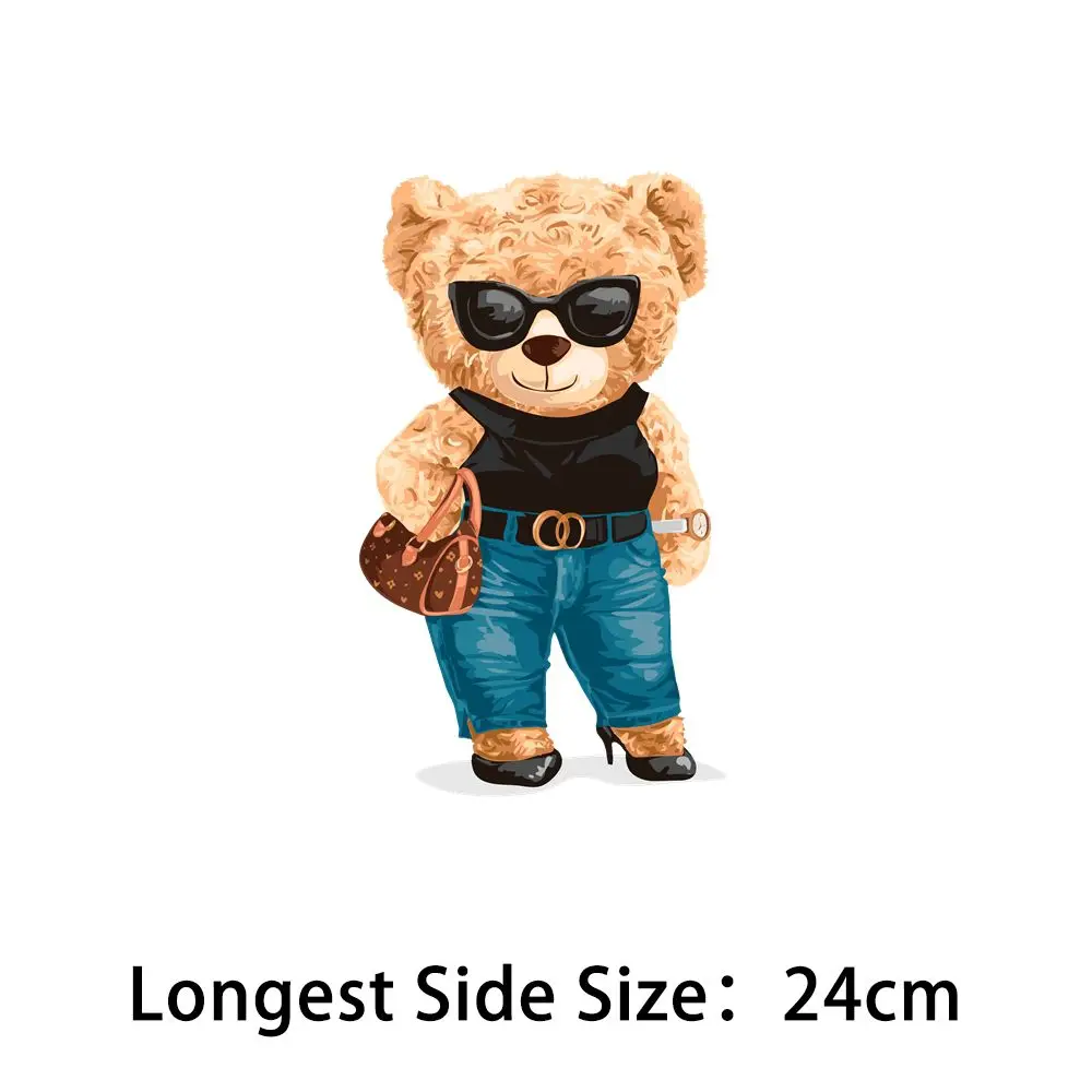 Cute Trendy Teddy Bear Thermal Transfer No Smell Iron On Clothes Stickers For Clothing，Bag High Definition Hot Stamping Sticker