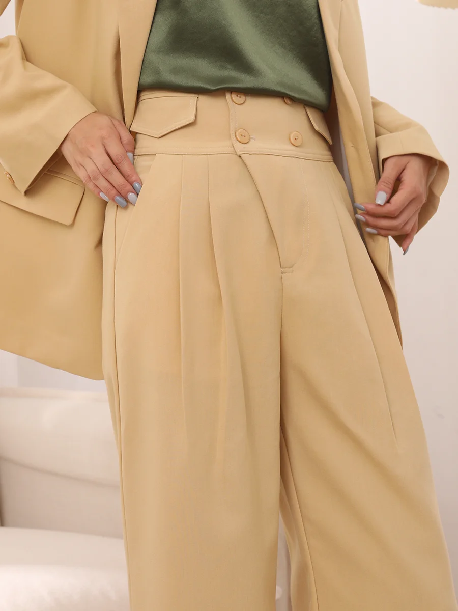 Pantaloni a Gamba Larga da Donna dal Design Originale, a Vita Alta, Morbidi e Drappeggiati, per Primavera e Autunno, Modellanti e Dritti
