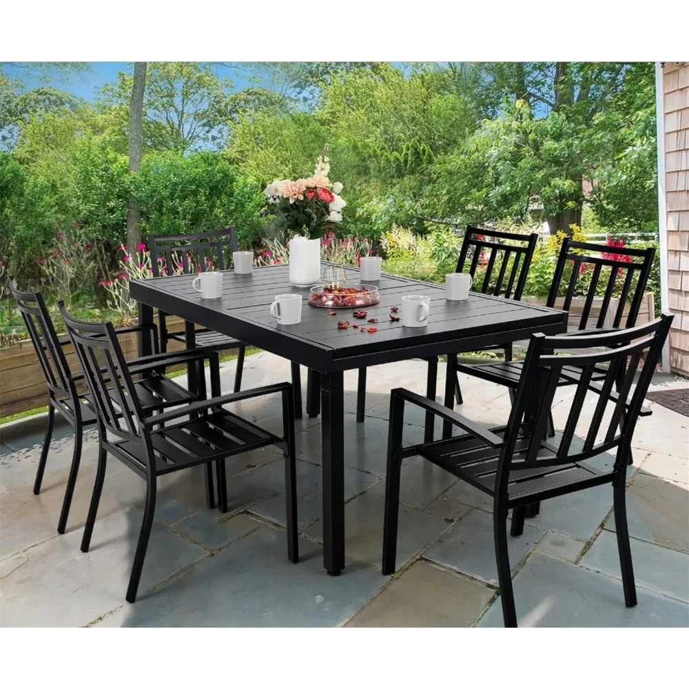 Set with 6 Metal Chairs and 1 Expandable Rectangle Table, Modern Patio Furniture,7PCS,61.4