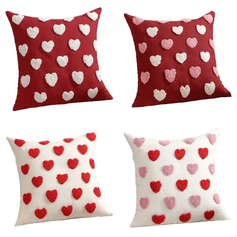 4X7B Throw Pillow Cover Decorative Love Heart Square Pillowcase, Soft Cotton Waist Cushions Cover for Couples