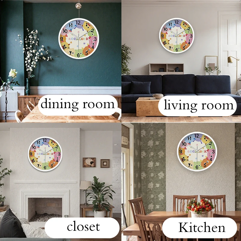 ساعة حائط معلقة على شكل رسوم كرتونية مستديرة صامتة، مناسبة لغرفة المعيشة والمدرسة وغرفة الدراسة وغرفة النوم وهدايا الأطفال