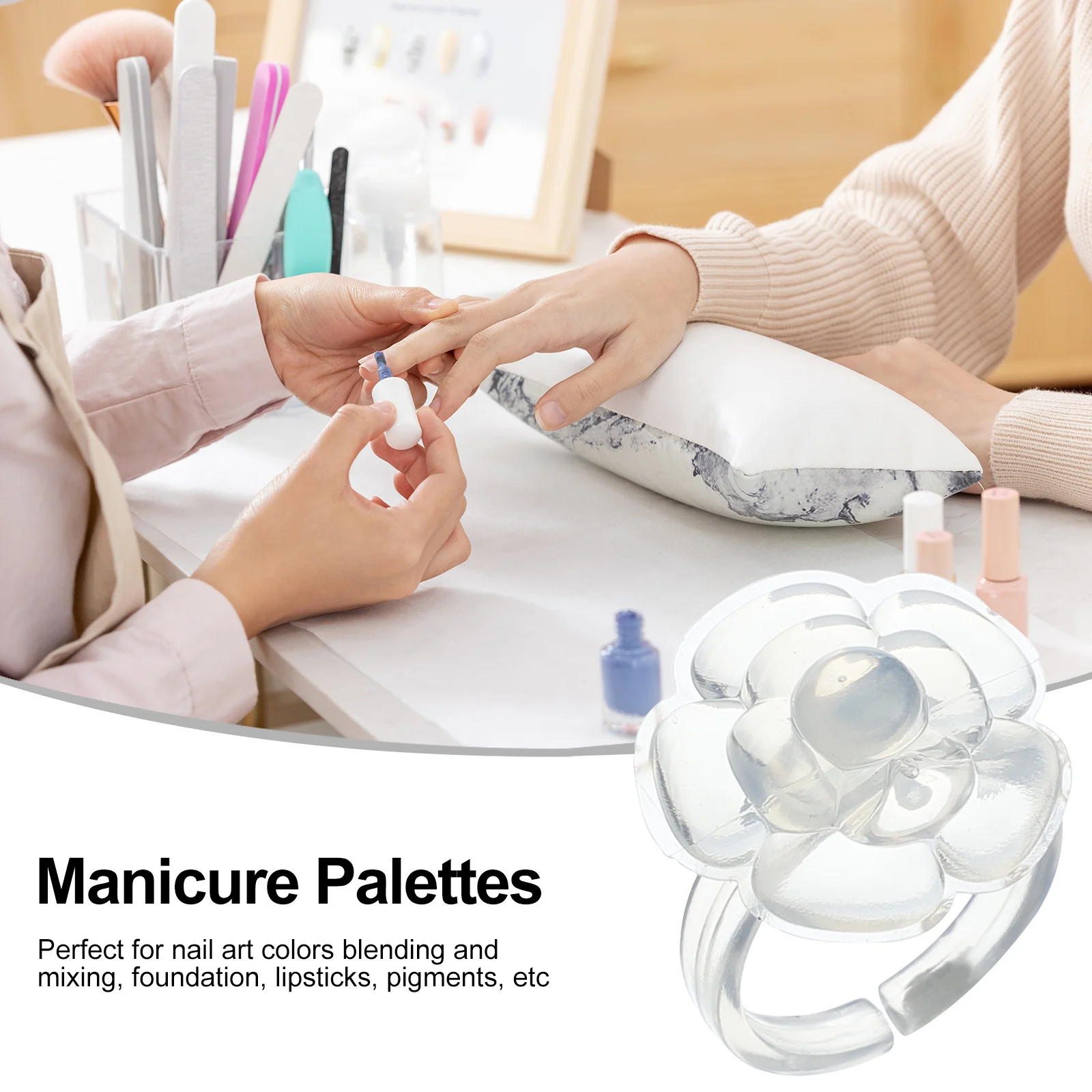 100 Stück Nail Art Paletten Ring Mini Blume Tragbarer Nagellackhalter zum Mischen Blending Maniküre DIY Nagellackhalter Werkzeuge