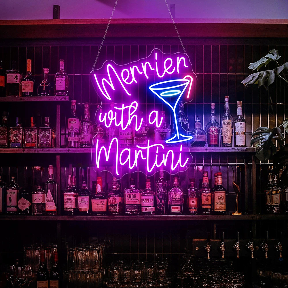 

Merrier With A Martini Neon Sign Cocktail Bar Pub Party Wall Decor Led Neon Light Martini Time Decoration Custom Neon Sign