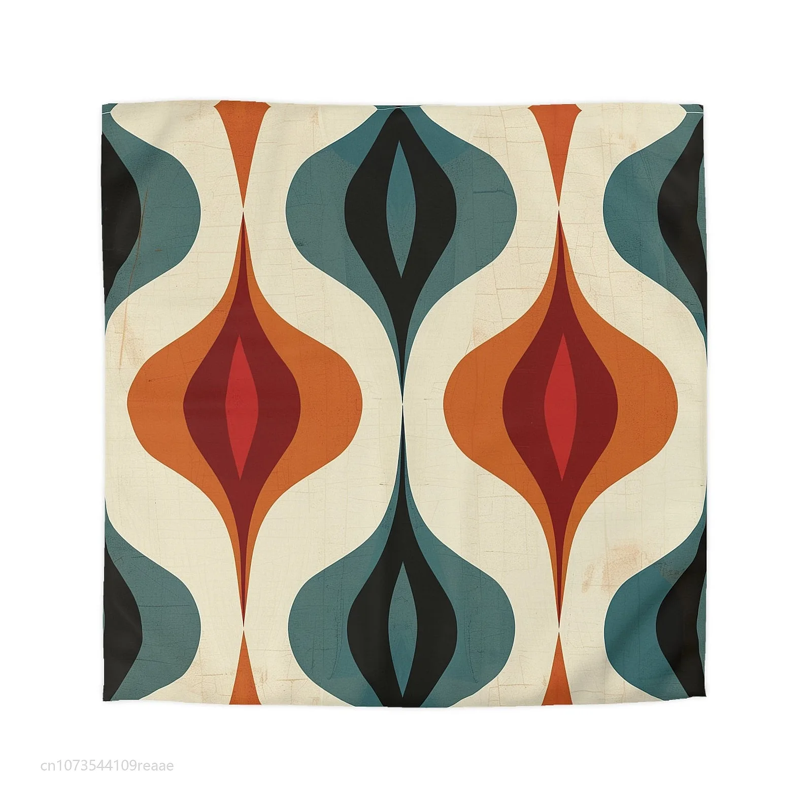 Mid Century Modern Teal Orange Duvet Cover Large Scale Abstract Pattern Bedding Set