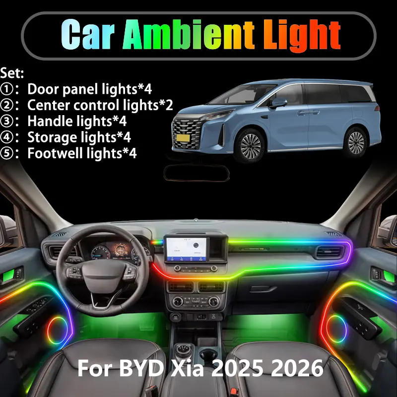

Для BYD Xia M9 eMax 9 DM-i DMi 2025 2026 2/18 в 1 Автомобильное окружающее освещение Светодиодные внутренние светодиодные фонари багажника USB RGB Ensemble Streamer