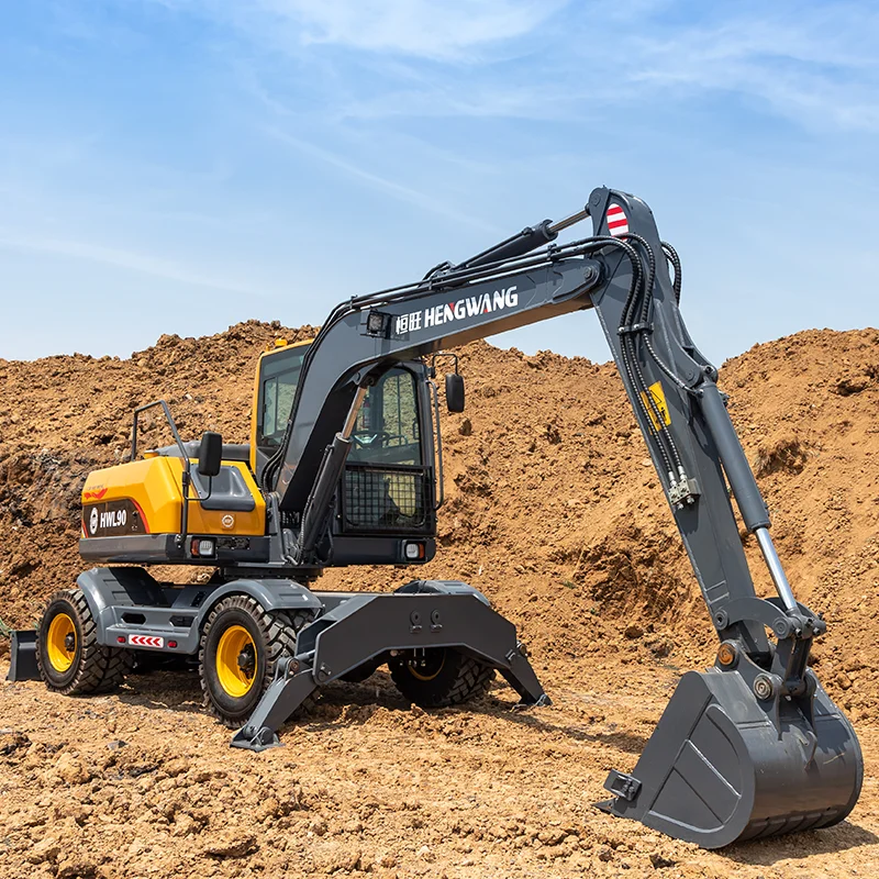 Wheeled Excavator 9Ton Hydraulic EarthMoving Digger With Bucket Attachments Medium Large Wheel Excavators Factory Customization