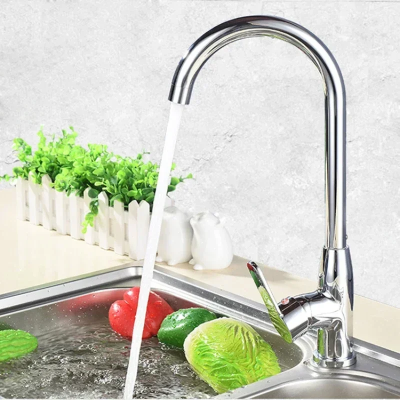 

Brass Kitchen Faucet Single Hole 360 Degree Rotation Sink Faucet Vertical Curved Hot Cold Water Mixer Tap With Hose