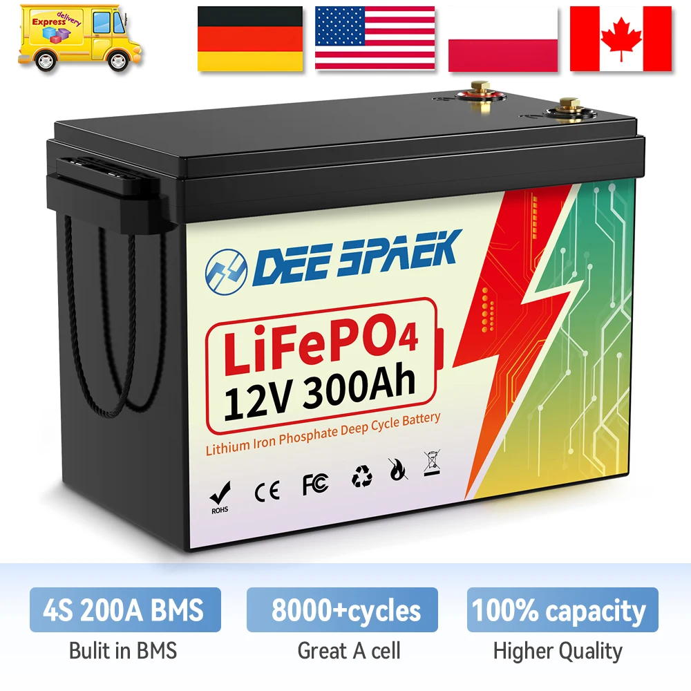 

Литиевая батарея LiFePo4 12 В, 300 Ач с BMS, 8000 + циклов для кемперов на колесах, внедорожников, 300 Ач, 12,8 В, аккумулятор LiFePO4 в наличии