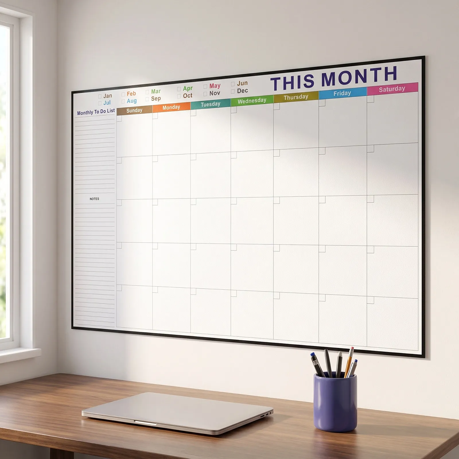 Dry Erase Wall Calendar Monthly Planner – Foldable, Erasable, Color-Coded Hanging Schedule for Home & Office