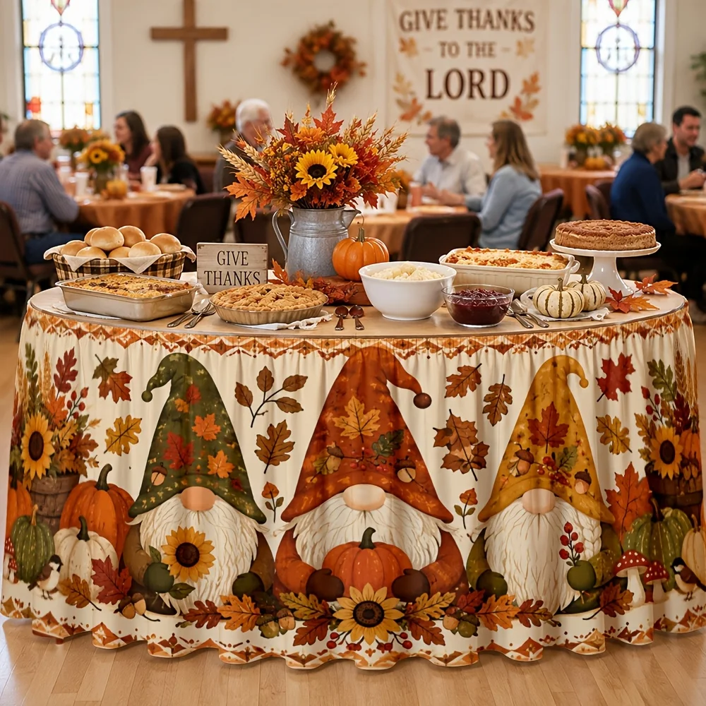 Table flag and table skirt - 1 piece - Autumn harvest dwarf pumpkin and sunflower leaf patternzyc