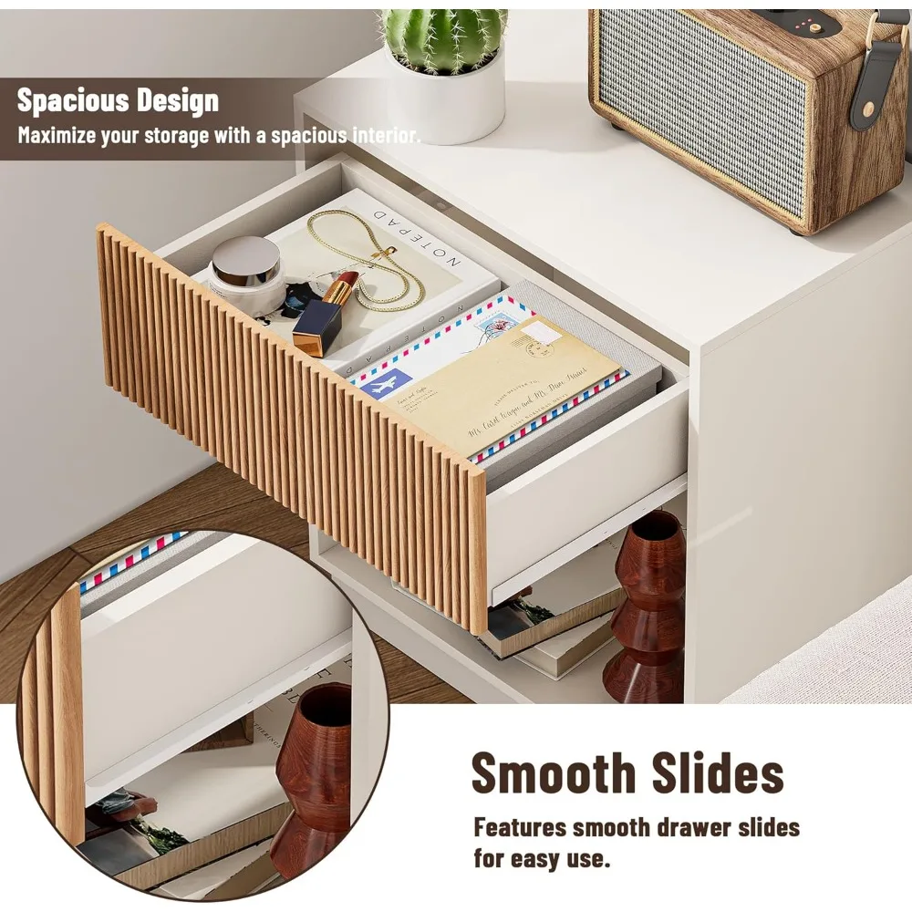 침실용 협탁 2개 세트, 서랍과 수납 선반이 있는 모던 침대 협탁, 중세기 스타일 나무 협탁