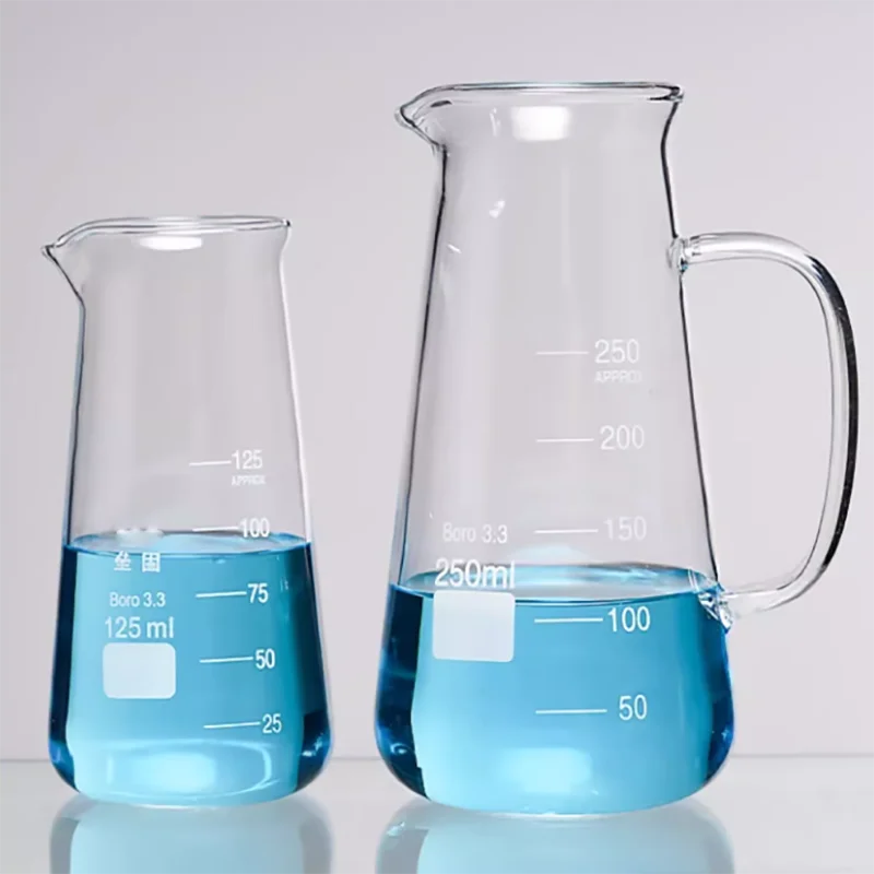 

2PCS Glass triangular beaker High borosilicate heat-resistant glass triangular cup with handle wine dispenser 125ml/250ml/500ml