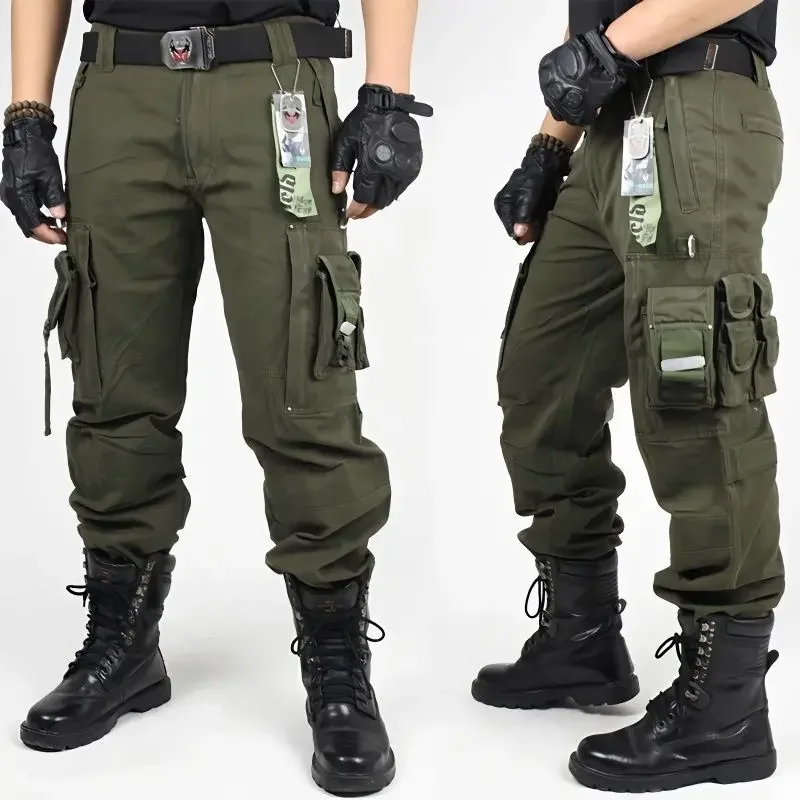 Men Fashion Tactic Cargo Pants Autumn Winter Outdoor Mountaineering Training Overalls Multiple Pockets Wear Resistant Trousers