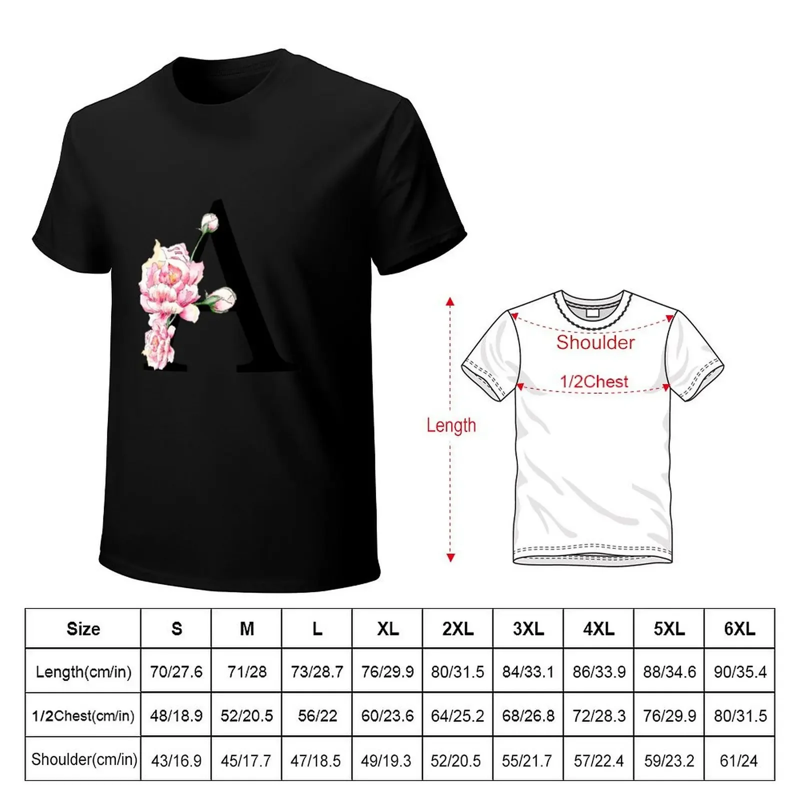 Letter A - Peonies Floral uppercase Alphabet Watercolor T-Shirt blue archive oversizeds mens t shirt graphic