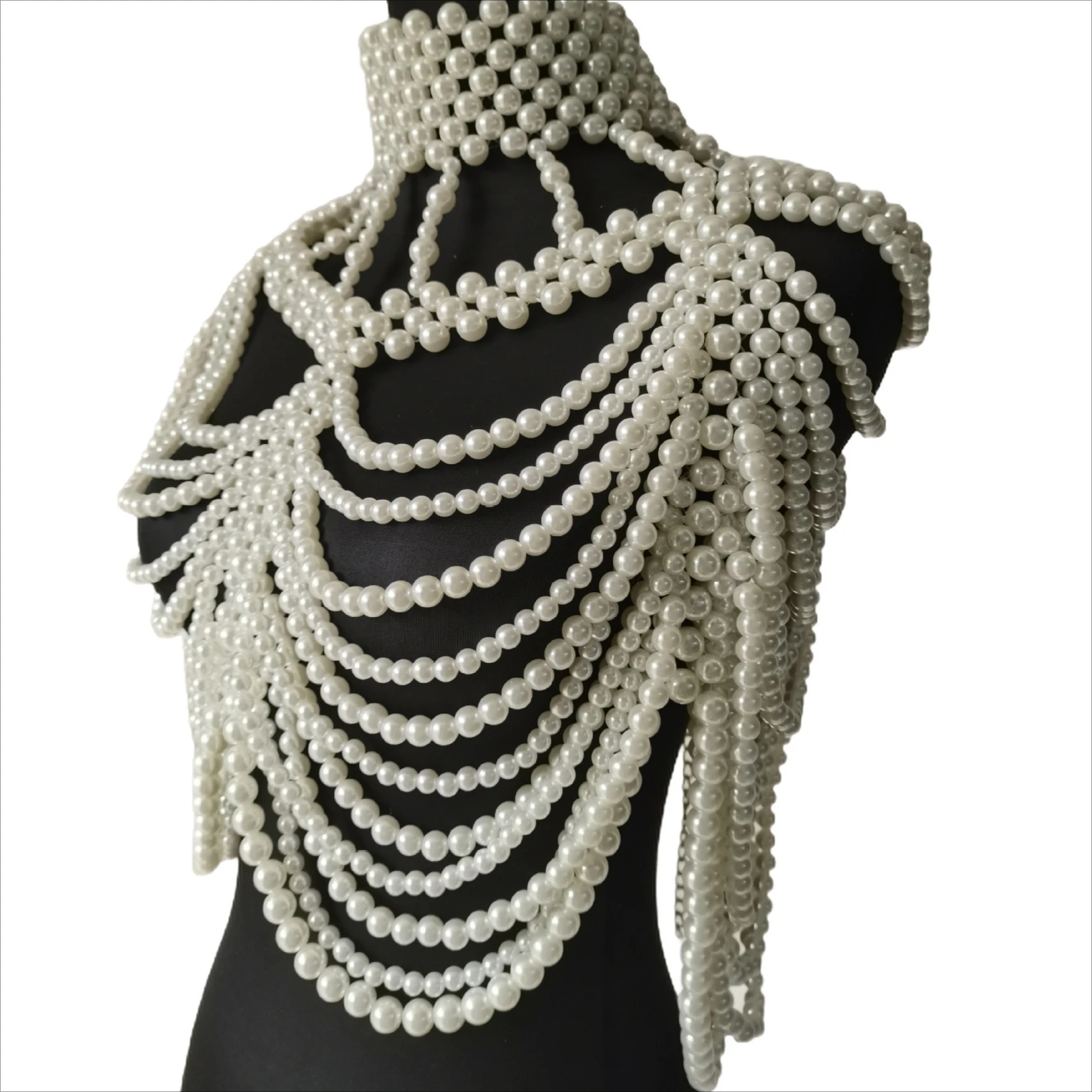 Woven Collar Bra Chain Imitation Pearls Multi-layer Hollow Out Shawl Tops Decoration Wedding Bride Grown Body Chain Accessories