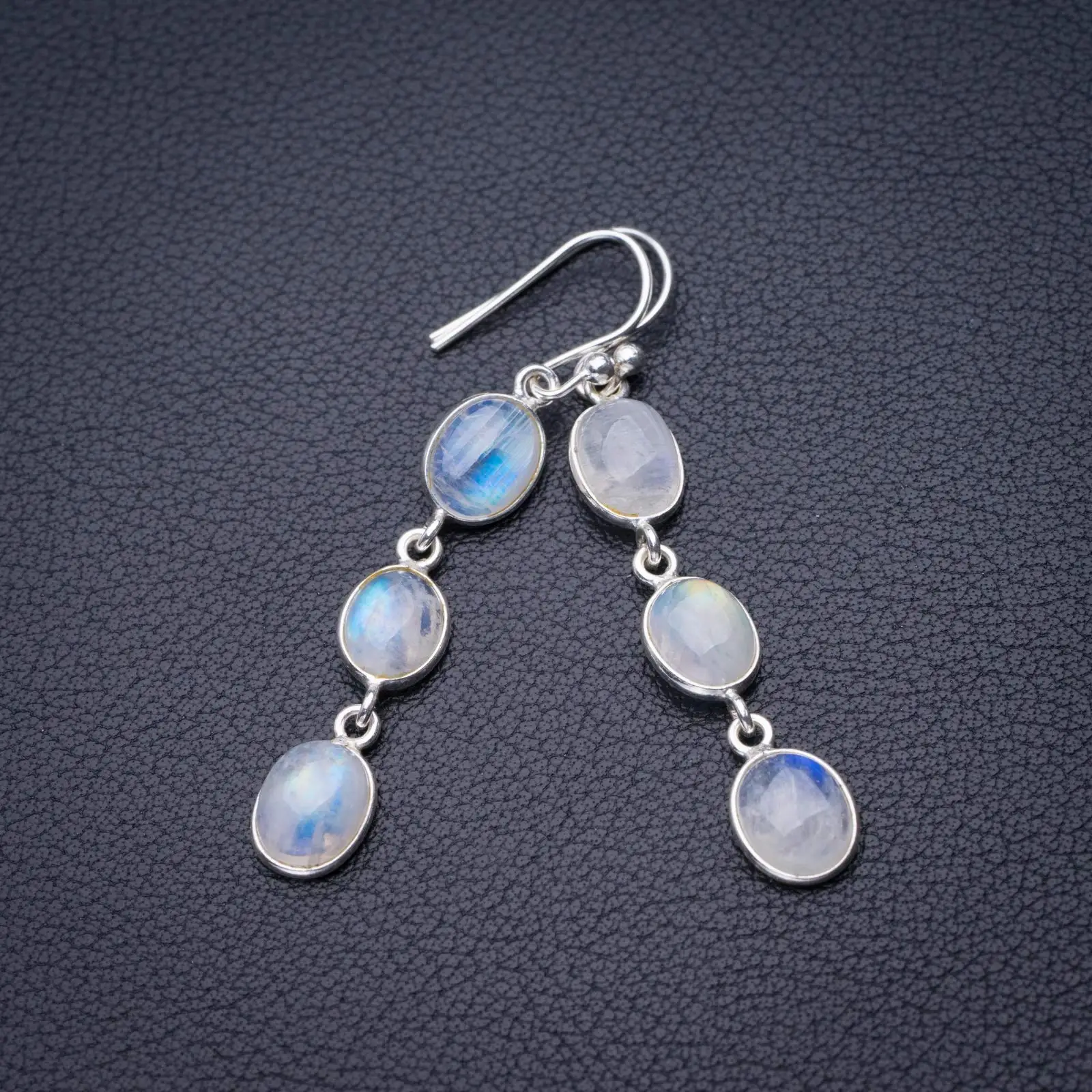 StarGems® Natural Rainbow Moonstone Handmade 925 Sterling Silver Earrings 2