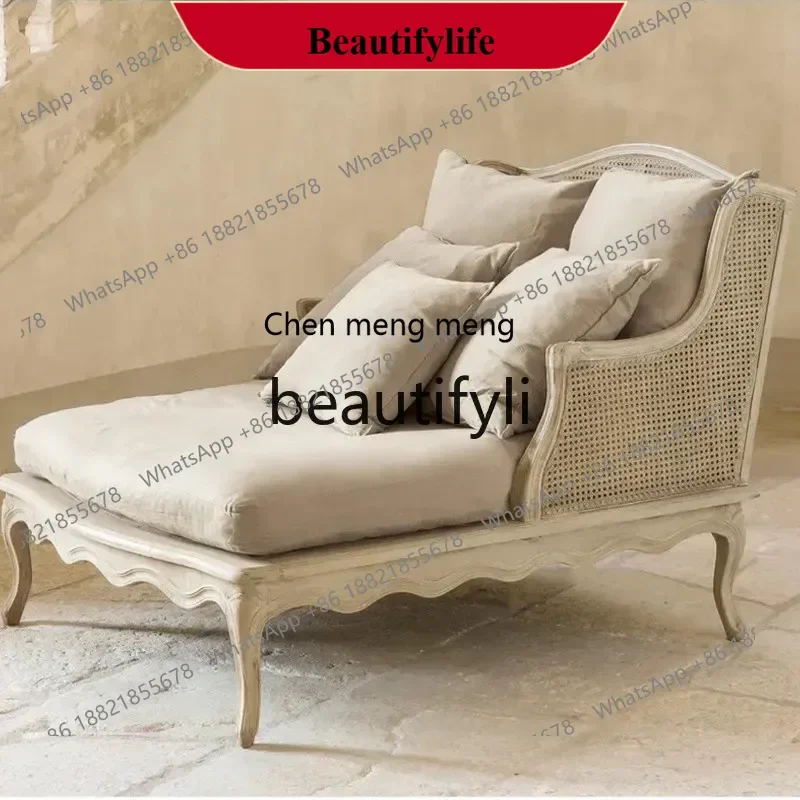 

D178 American rural solid wood woven rattan large single sofa antique fabric princess chair leisure chair