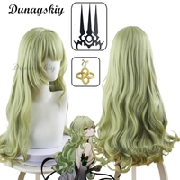 Mobius Cosplay Wig Game Honkai Impact 3rd 80CM Long Curly Cyan Green Heat Resistant Synthetic Hair Halloween Party Wig+ Wig Cap