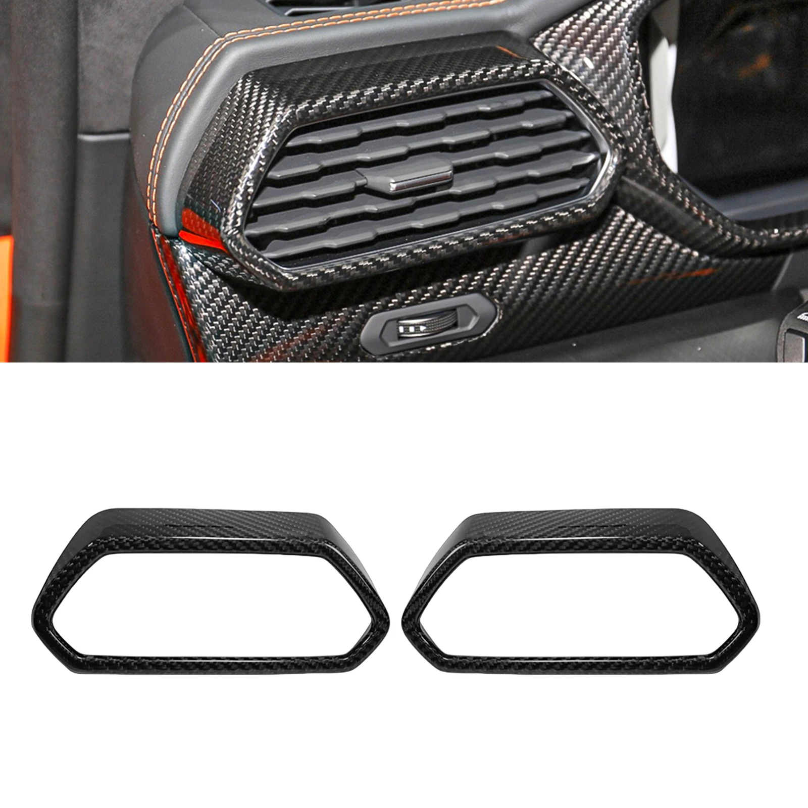 For Lamborghini URUS 2018-2021 Dry Carbon Fiber Interior Front Air Vent Outlet Cover A/C Conditioning Frame Decorative Trim