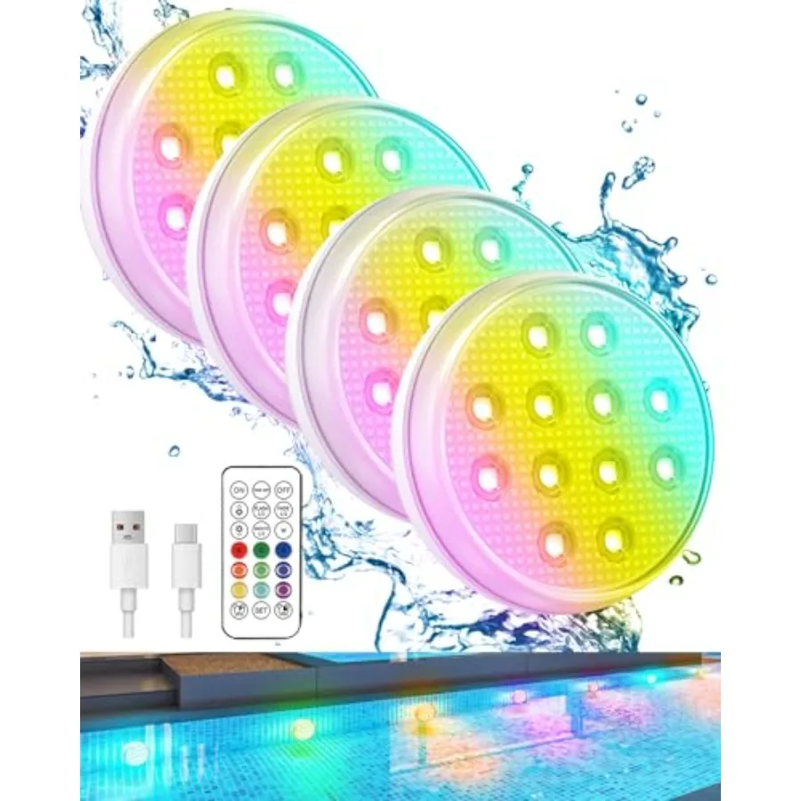 

Pool Lights, Rechargeable Submersible LED Lights with Remote, IP68 Waterproof 16 Color Changing Floating Lights, Built-in Magne