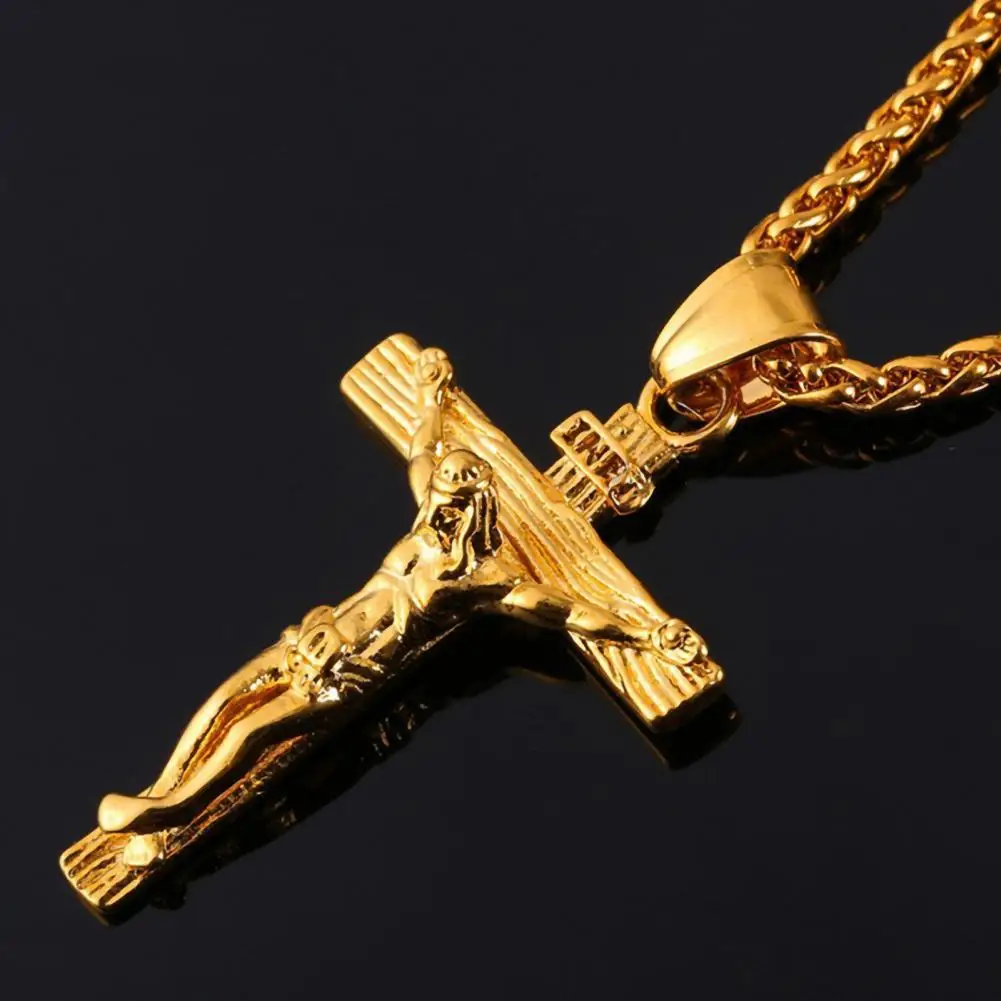 Attractive Jesus Cross Men Necklace Stainless Steel Pendant Necklace Men Jesus Cross Pendant Necklace for Cocktail