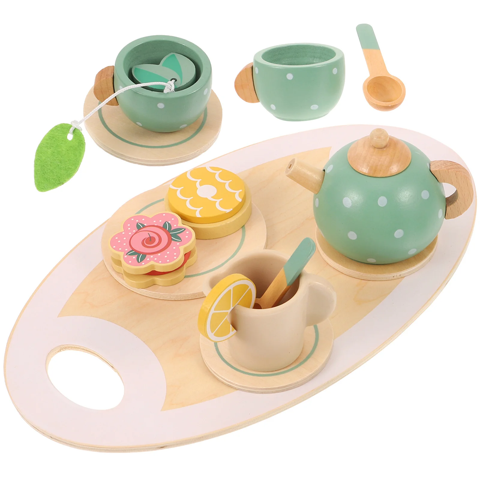

1 Wood Mini Tea Set Kids Role Play Pretend Playset With Pot Cups Bags Encourages Creativity Social Skills Toddler 1-3 Years