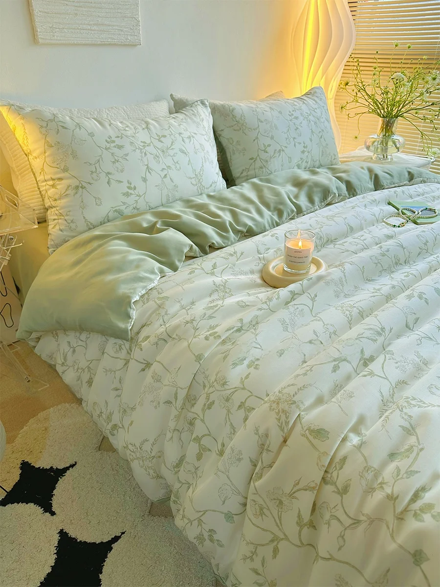 

Романтический комплект постельного белья из четырех предметов с охлаждающим эффектом, из ледяного шелка, в деревенском стиле, для лета, 2м