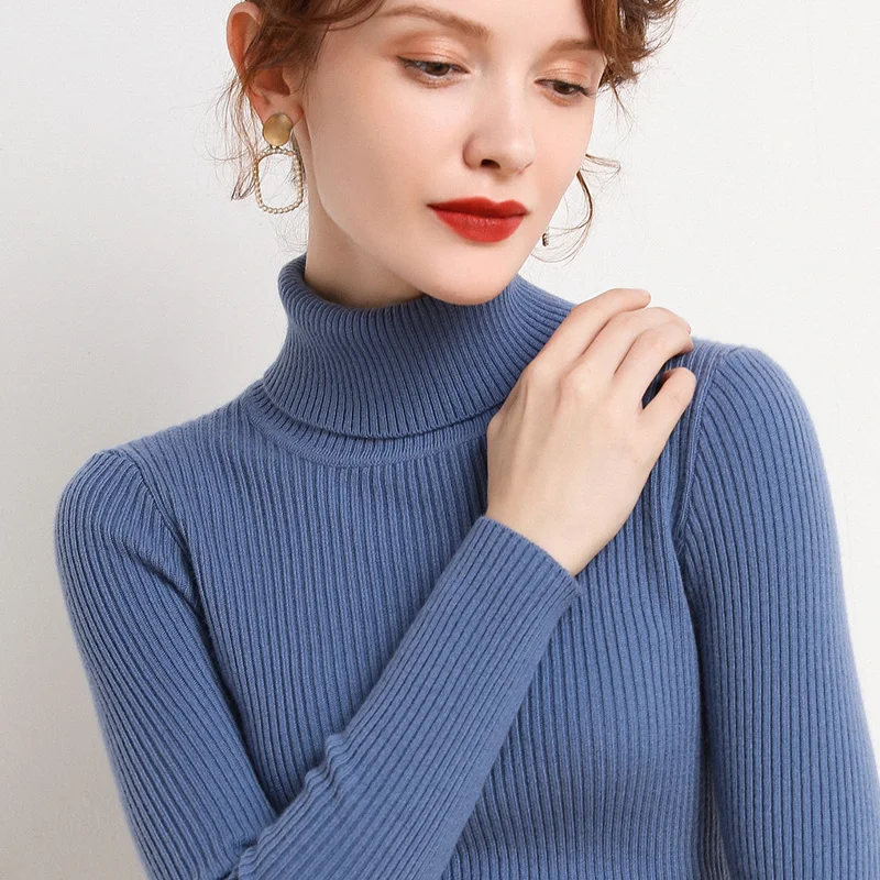 Women Turtleneck Cashmere Warm Sweater Long Sleeve Knit Soft Pullovers Jumpers Basic Solid Slim Sweaters For Women Fall Winter