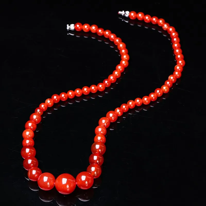 JD Natural Stone Red Agate Tower Chain Necklace Women Fashion Handmade Graduated Round Bead Strand Choker Collar Maxi Jewelry