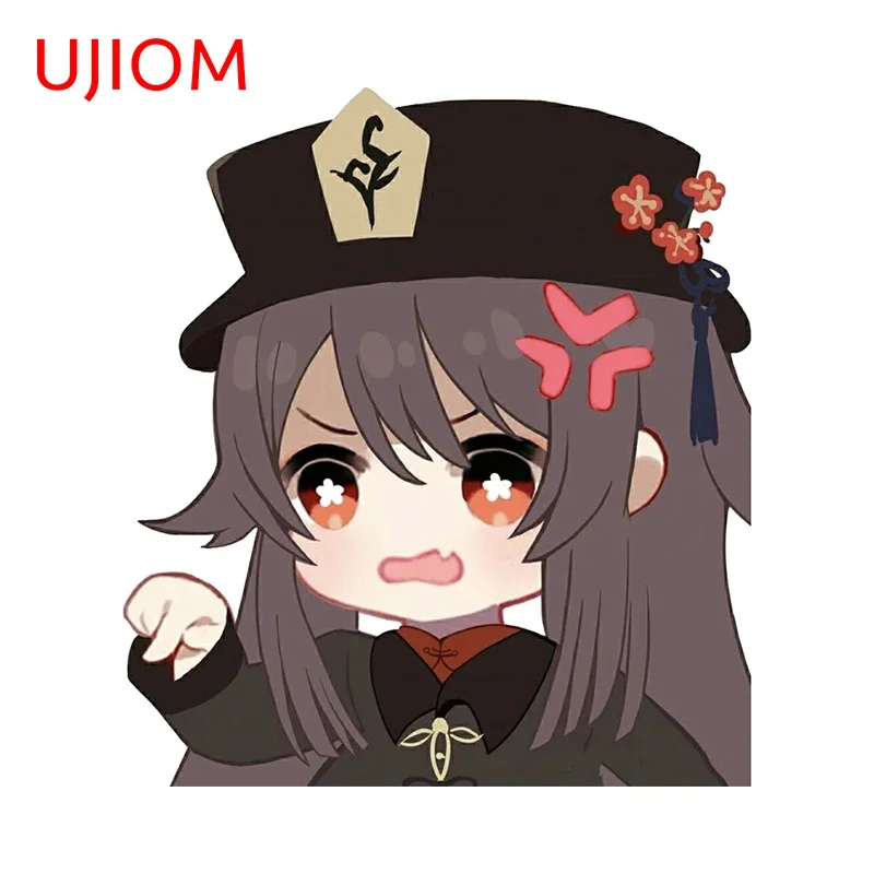 UJIOM 13cm X 11.7cm HuTao Genshin Impact Cartoon Character Lovely Wall Stickers Creativite Game Room Decal Funny Veneer Chambre