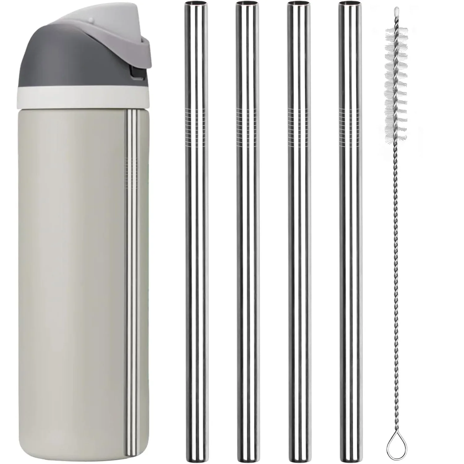 2/4/6Pcs Metal Replacement Straws for Owala Water Bottle 24 oz 32 oz, With 1 Cleaning Brush, Reusable Stainless Steel Straws