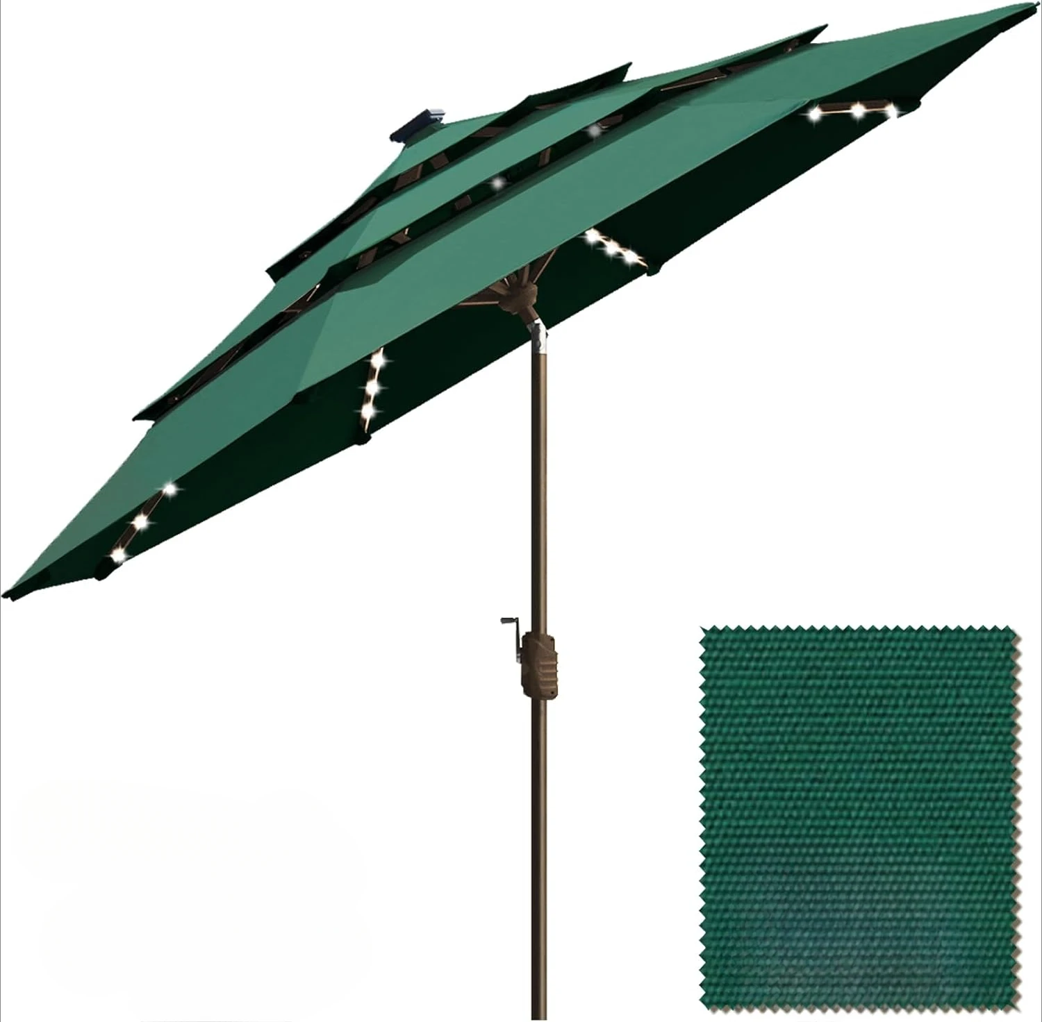 10-Year-Non-Fading Solar 9ft 3 Tiers Market Umbrella with 80 LED Lights Patio Umbrellas Outdoor Table with Ventilation