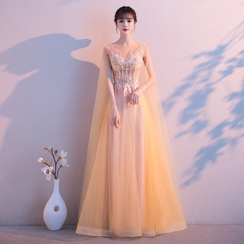 Evening dress female 2024 new banquet temperament long fairy solo chorus performance host aura queen