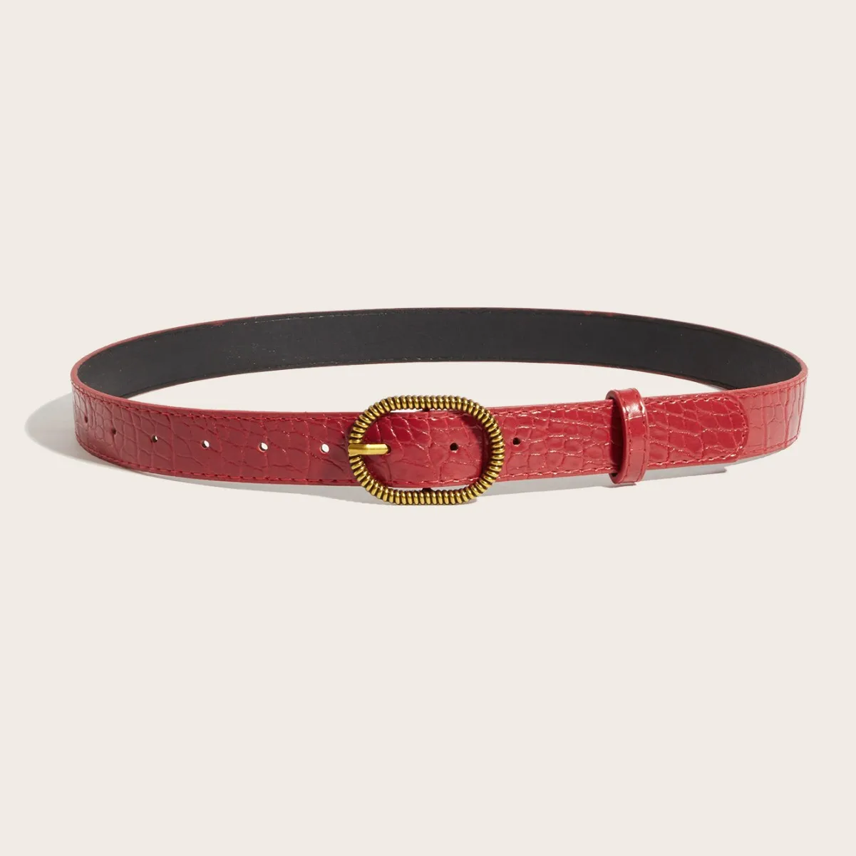 2025 Luxury Retro Gold-Tone Metal Buckle Burgundy Crocodile Embossed Leather Belt, Versatile For Daily Wear