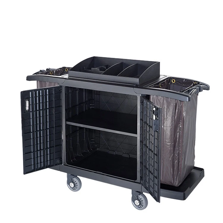 Hotel Multifunction Room Plastic Service Cleaning Cart Janitorial Equipment Housekeeping Linen Trolley
