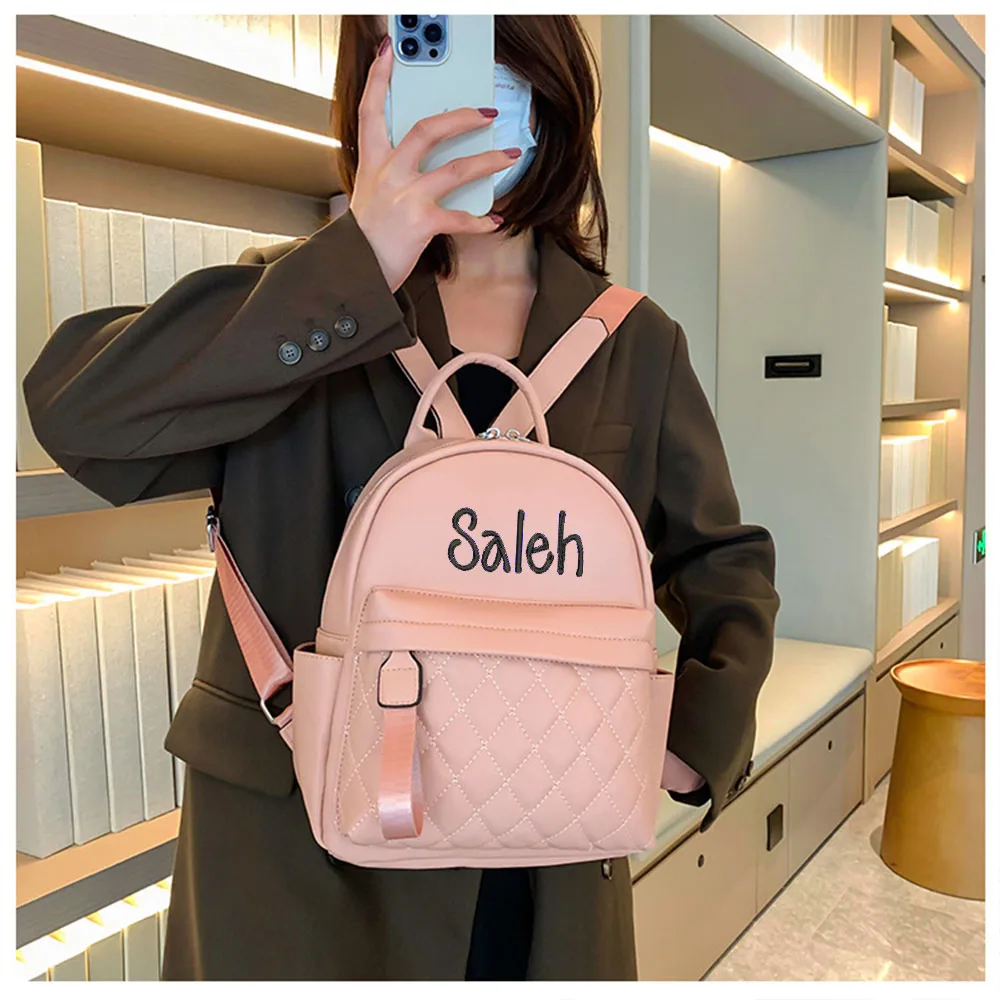 

Embroidery Name Backpack Women's PU Bag Fashion Ladies Gift High Quality PU Backpack Personalized Girls Outdoor Small Backpack