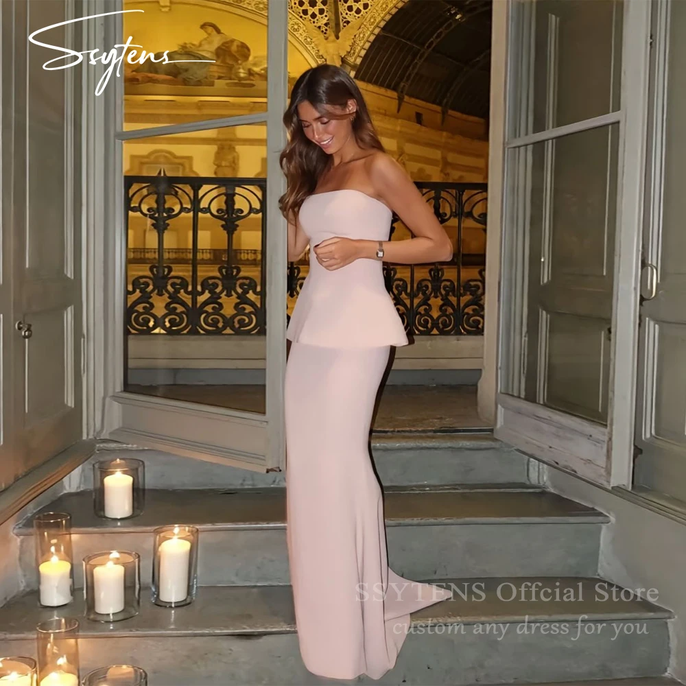 

SSYTENS Simple Pink Evening Dresses Wedding Party Guest Look Strapless Floor Length Women Customized Formal Events Prom Gowns