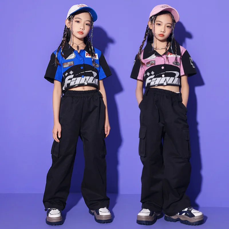 New Girls Hip Hop Clothing Crop Jacket Sport Tops Cargo Pants Teenage Kids Streetwear Jazz Dance Costume Children Stage Wear