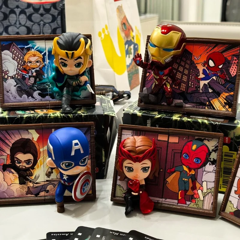 Marvel photo frame série caixa cega moda anime misterioso boxspider homem brinquedos dos desenhos animados decoração do quarto crianças presentes bonito