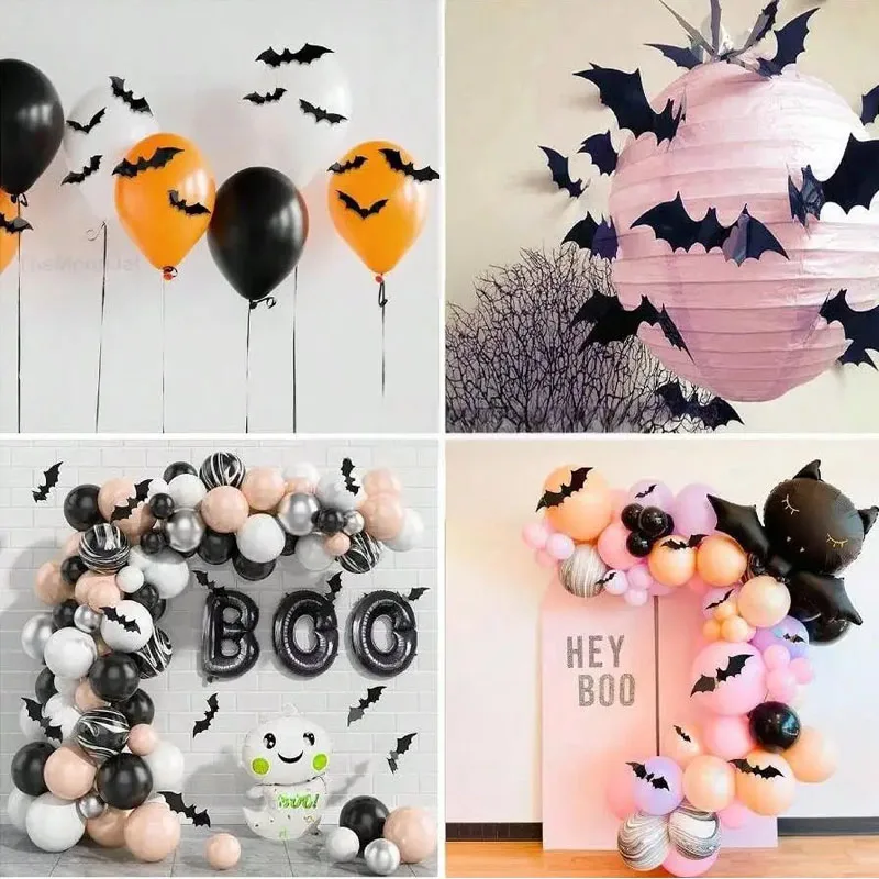 60pcs 3D Black PVC Bat Halloween Party DIY Decor Wall Sticker Halloween Decoration Bar Room Halloween Party Scary Decos Props