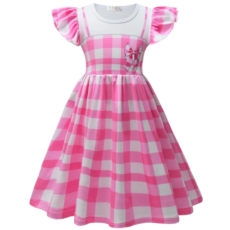 Movie Disney Princess Barbie Halloween Barbie Princess Clothing Children Dresses Plaid Printed Little Girls Dress