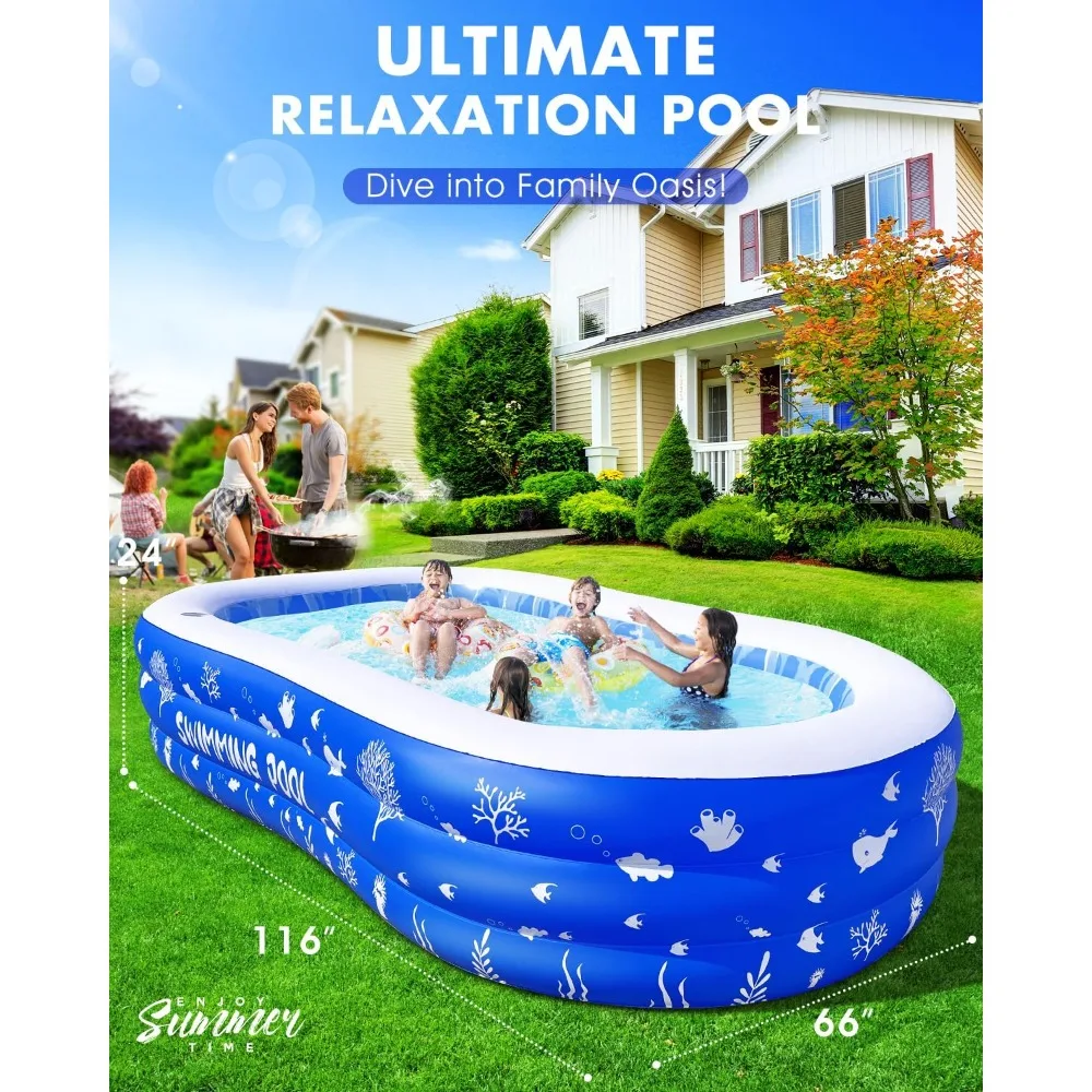 Inflatable Swimming Pool with Seats,2024 Oversized Thickened Blow Up Pool,116