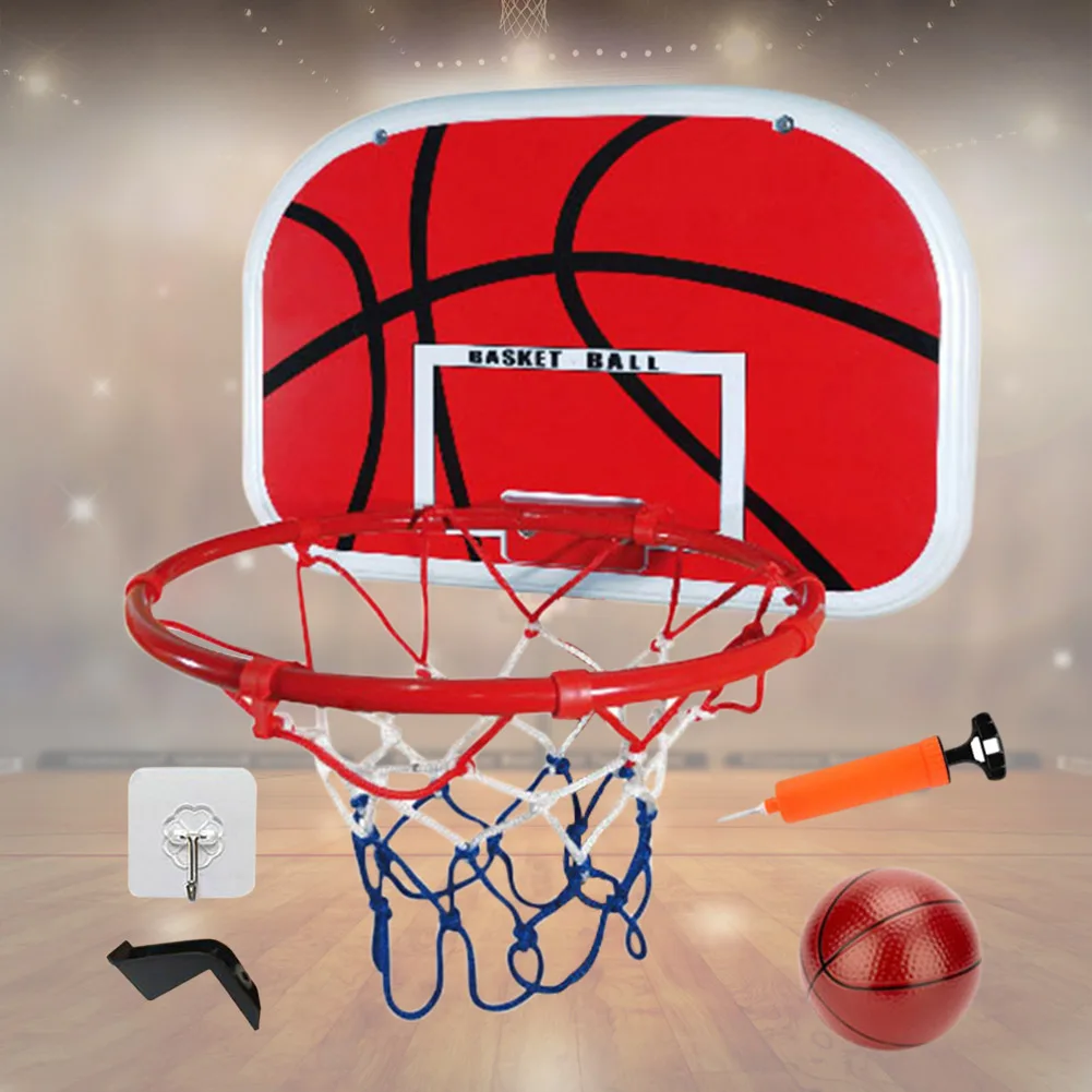 Mini aro de baloncesto con pelota y bomba, aro de baloncesto portátil, juego interior y exterior para niños