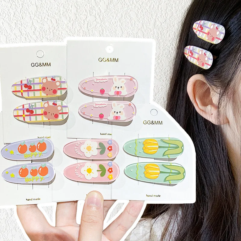 2Pcs/lot New Arrival Hot Deals Hair Accessories Young Girls Kawaii Hair Clips Set Cute Hair Charms Cartoon Side Hairpin