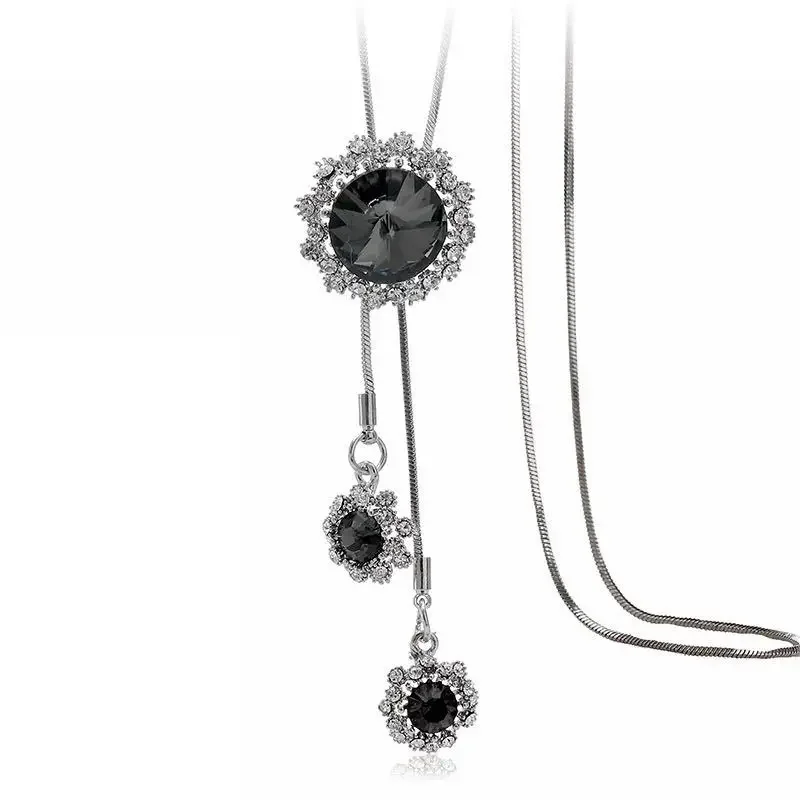 Collier Femme Long Gray Crystal Snowflake Necklaces & Pendants for Women Statement Necklace Maxi Colar Chain Fashion Jewelry