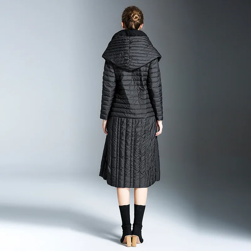 Luxury High Quality Winter Down Jacket Women Quilted Puffer Jacket Patchwork Lightweight 90 White Duck Down Long Coat Lace-up